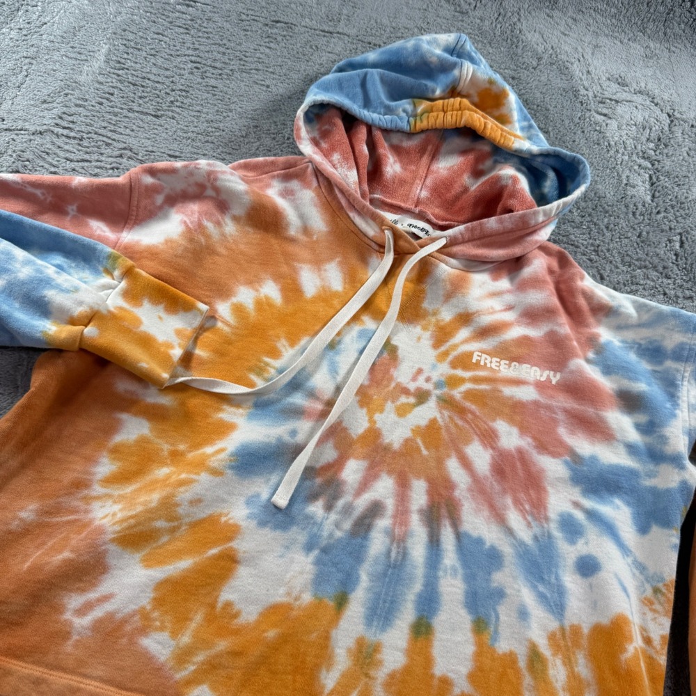 Madewell x Free & Easy Tie Dye Hoodie Sweatshirt XL Orange Blue Sun Graphic